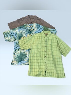 Tommy Bahama Mens Large Short Sleeve Silk Floral Shirts Green Blue Gray Lot of 3
